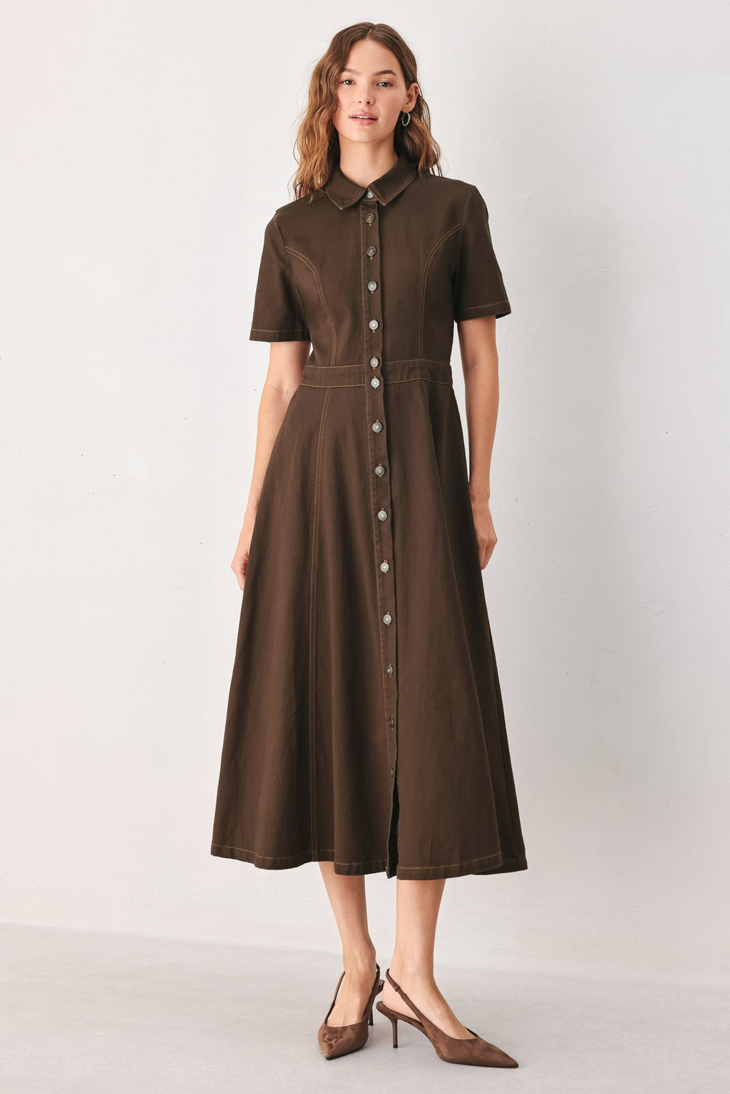 Bark Brown Vintage Midi Dress