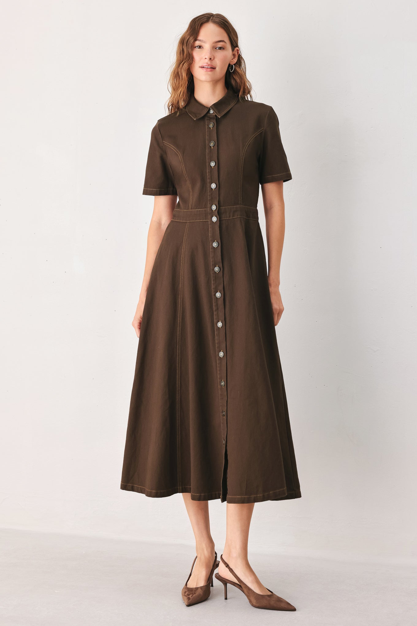 Bark Brown Vintage Midi Dress