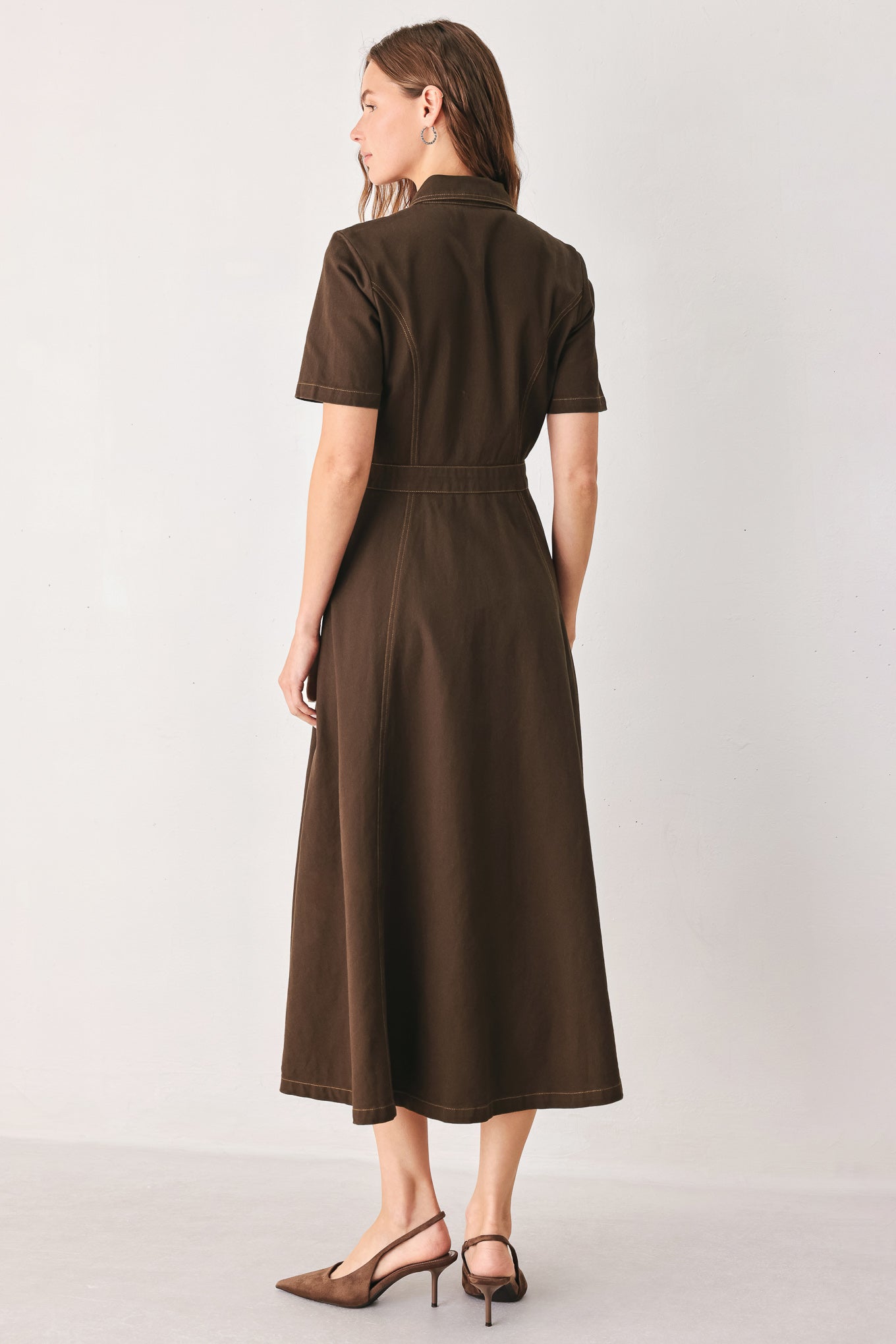 Bark Brown Vintage Midi Dress
