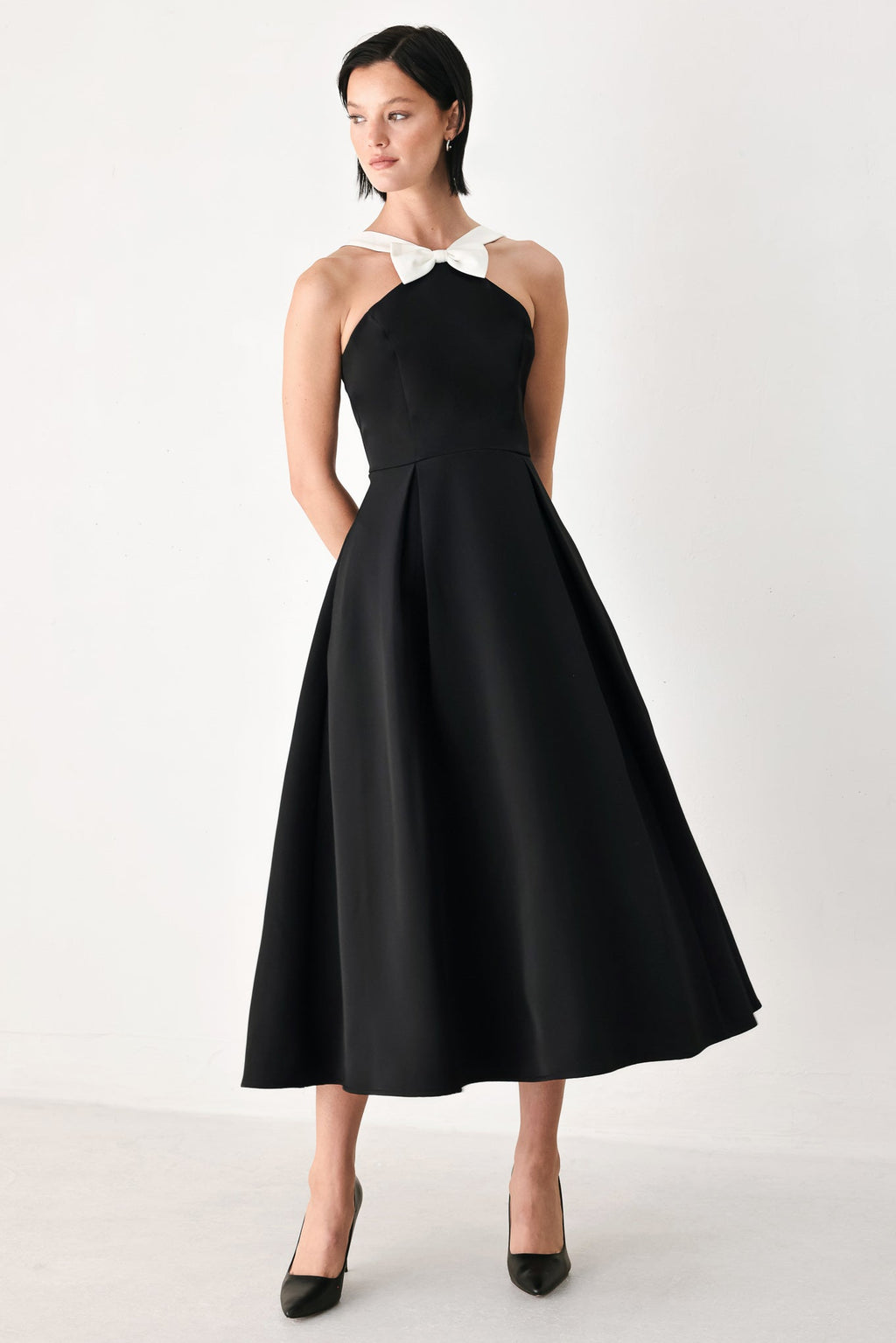 Black Tie Affair Halter Midi Dress
