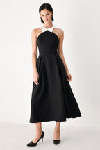 Black Tie Affair Halter Midi Dress