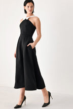 Black Tie Affair Halter Midi Dress
