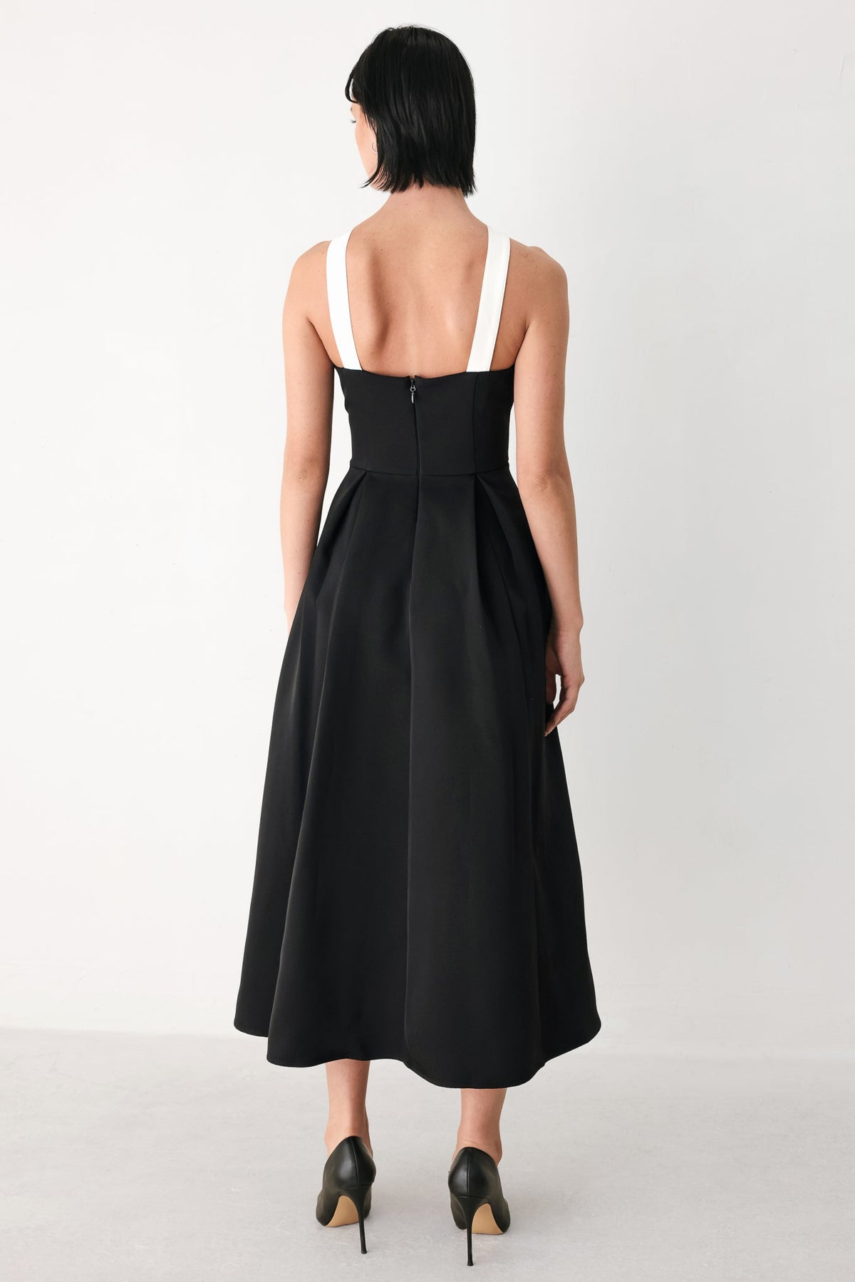 Black Tie Affair Halter Midi Dress