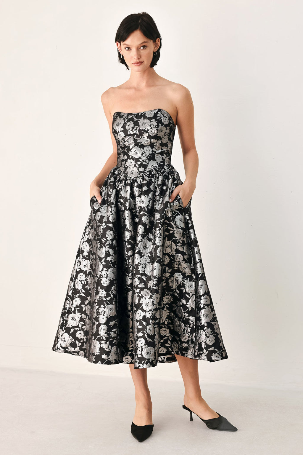 Midnight Sparkle Sweetheart Midi Dress