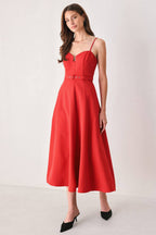 Scarlet Promise Sweetheart Belted Midi Dress
