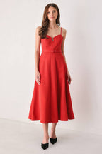 Scarlet Promise Sweetheart Belted Midi Dress