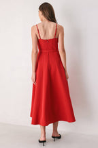 Scarlet Promise Sweetheart Belted Midi Dress