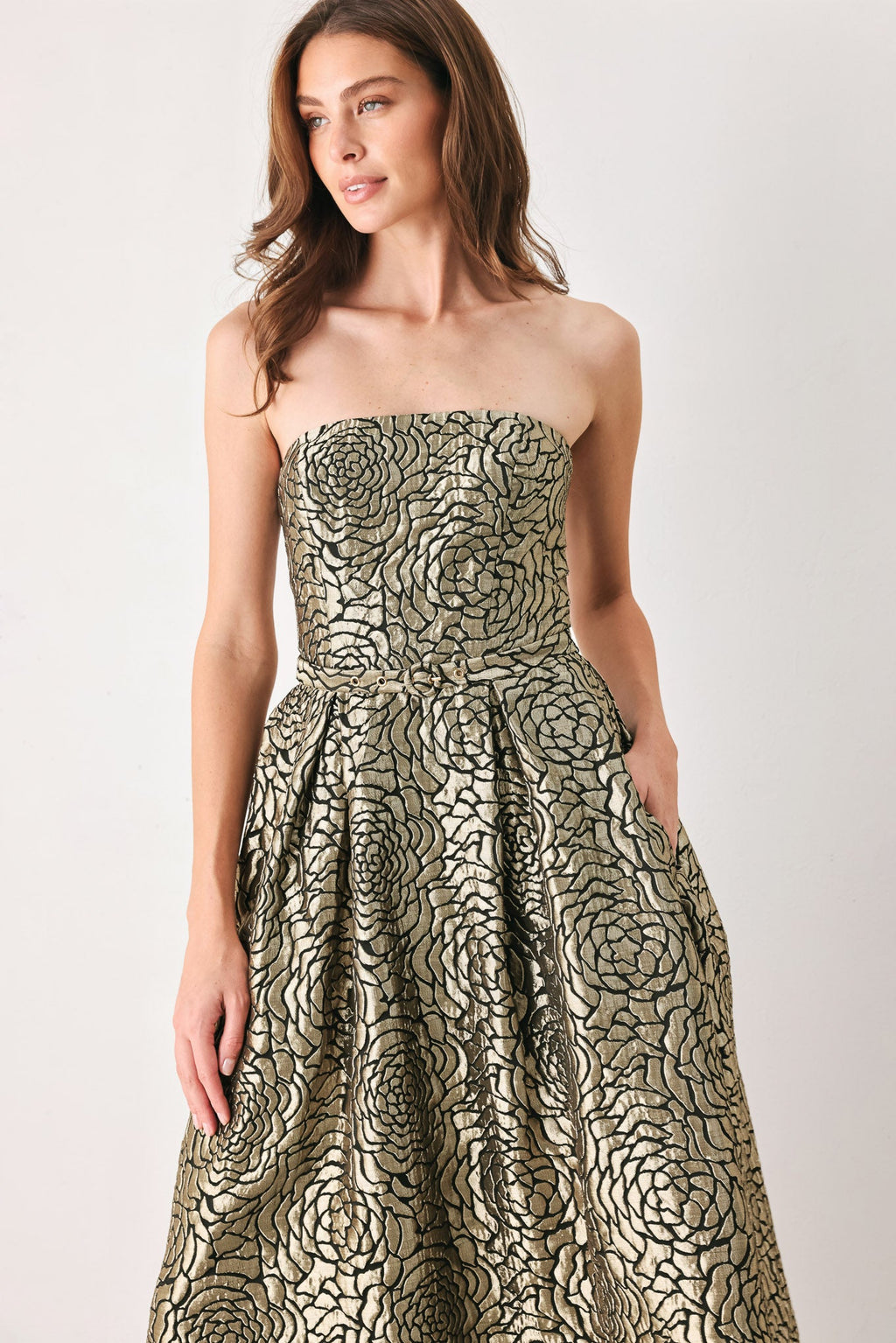 Golden Soiree Gold Statement Midi Dress