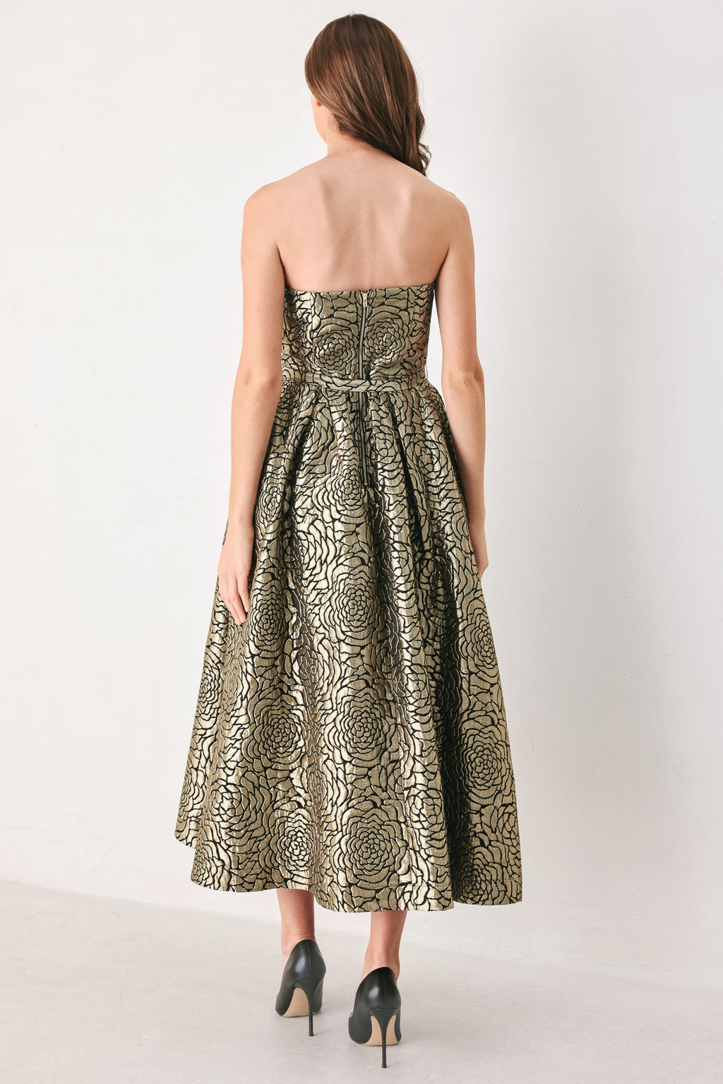 Golden Soiree Gold Statement Midi Dress