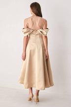 Champagne Romance Champagne Pink Off-Shoulder Midi Dress