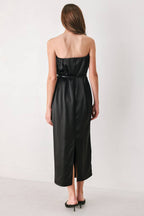 Noir Drape Black Ruched Tulip-Skirt Midi Dress