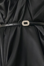 Noir Drape Black Ruched Tulip-Skirt Midi Dress
