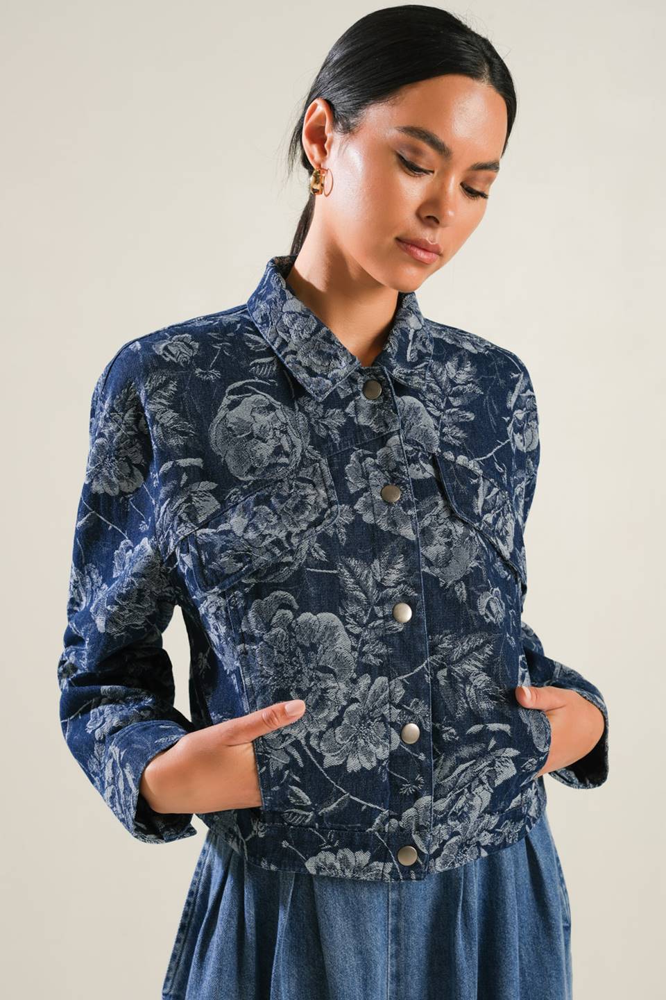 Sophisticated Stunner jacquard denim jacket