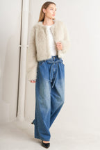 London Flare Mocha Faux Fur Crop Jacket