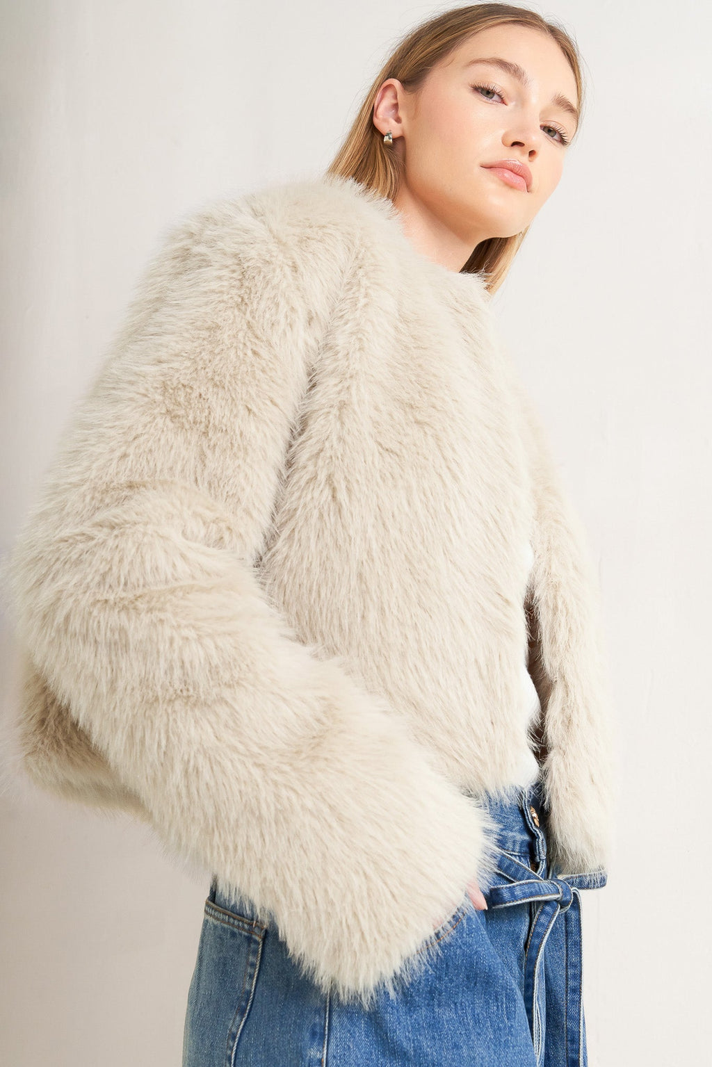 London Flare Mocha Faux Fur Crop Jacket