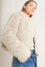 London Flare Mocha Faux Fur Crop Jacket