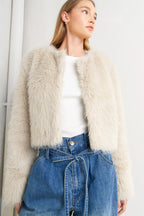 London Flare Mocha Faux Fur Crop Jacket
