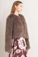 London Flare Mocha Faux Fur Crop Jacket