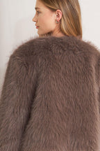 London Flare Mocha Faux Fur Crop Jacket