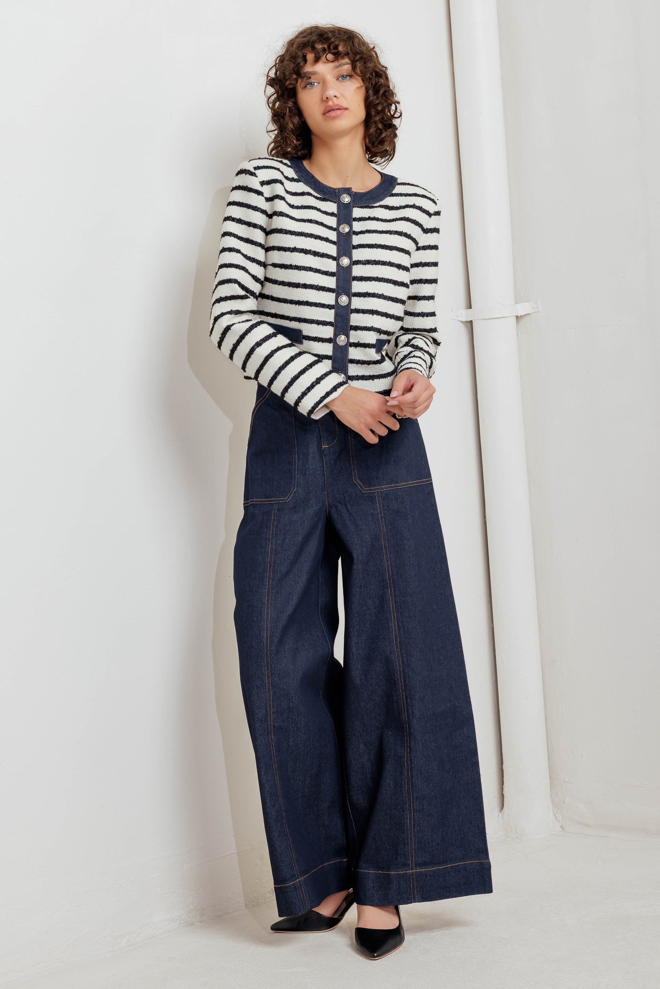 BONJOUR STRIPE WOVEN CROP JACKET