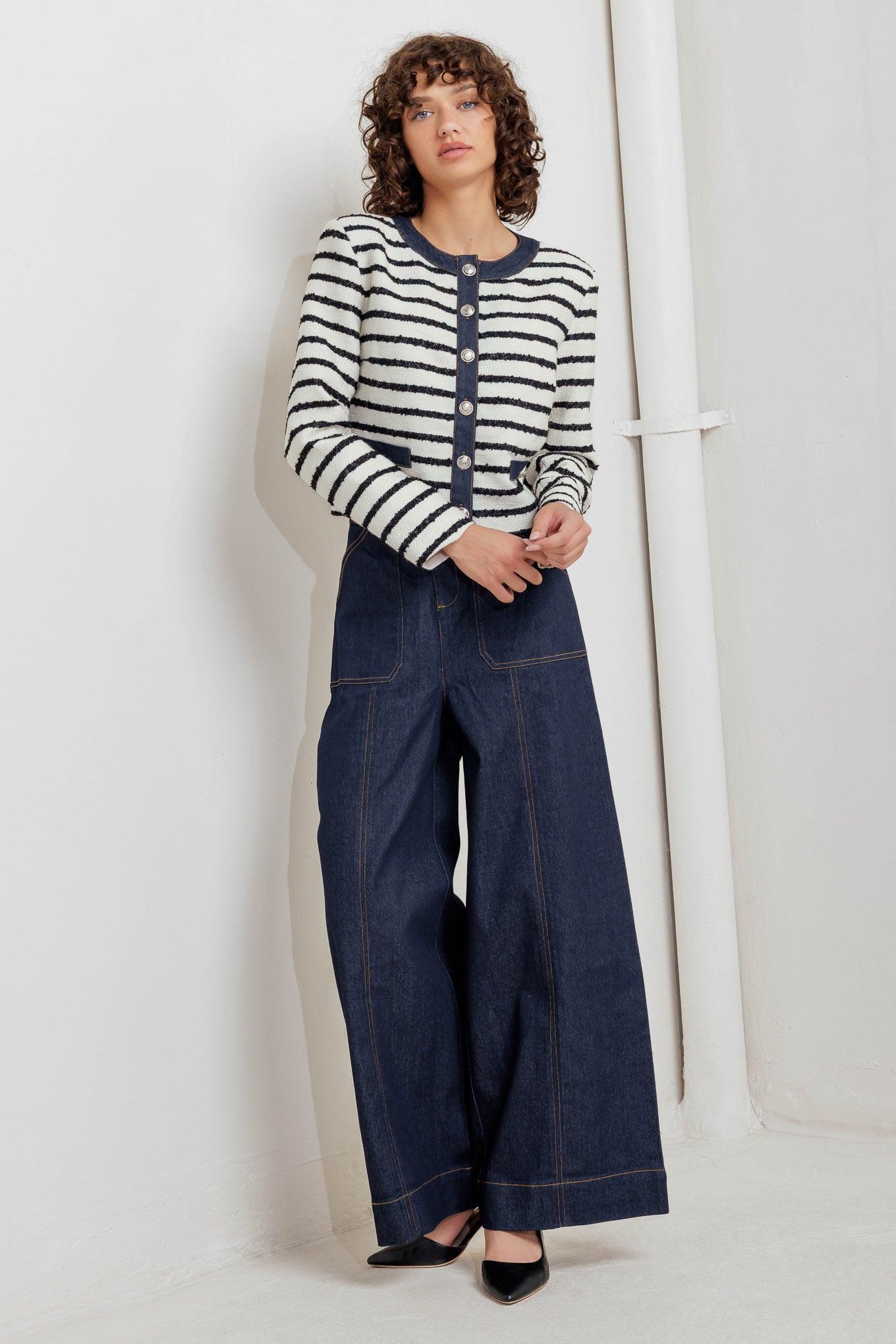 Bonjour Stripe Crop Jacket