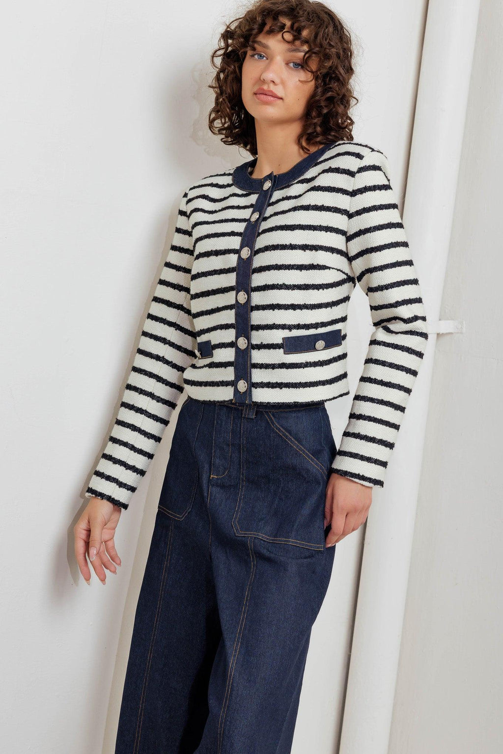 Bonjour Stripe Crop Jacket
