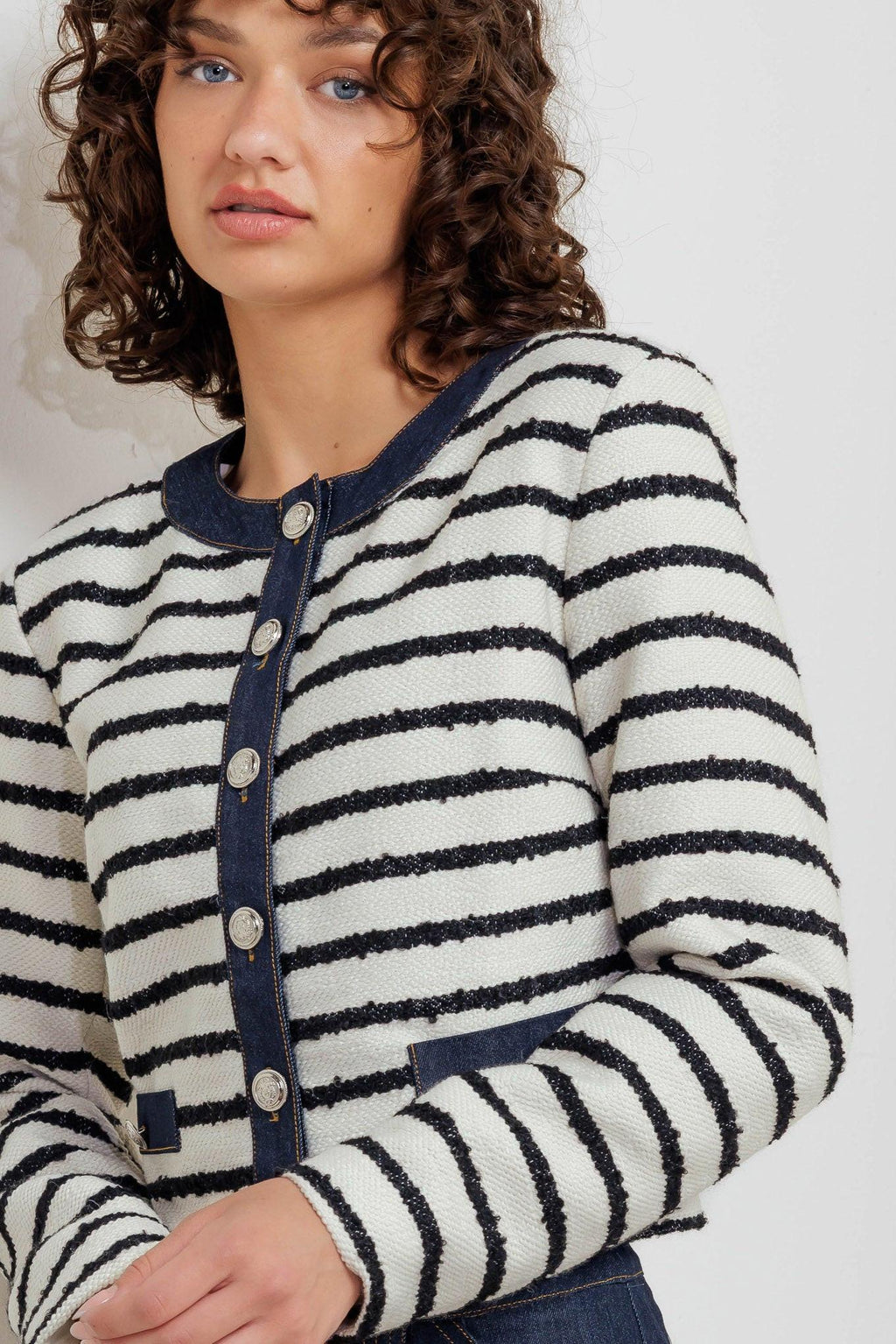 Bonjour Stripe Crop Jacket