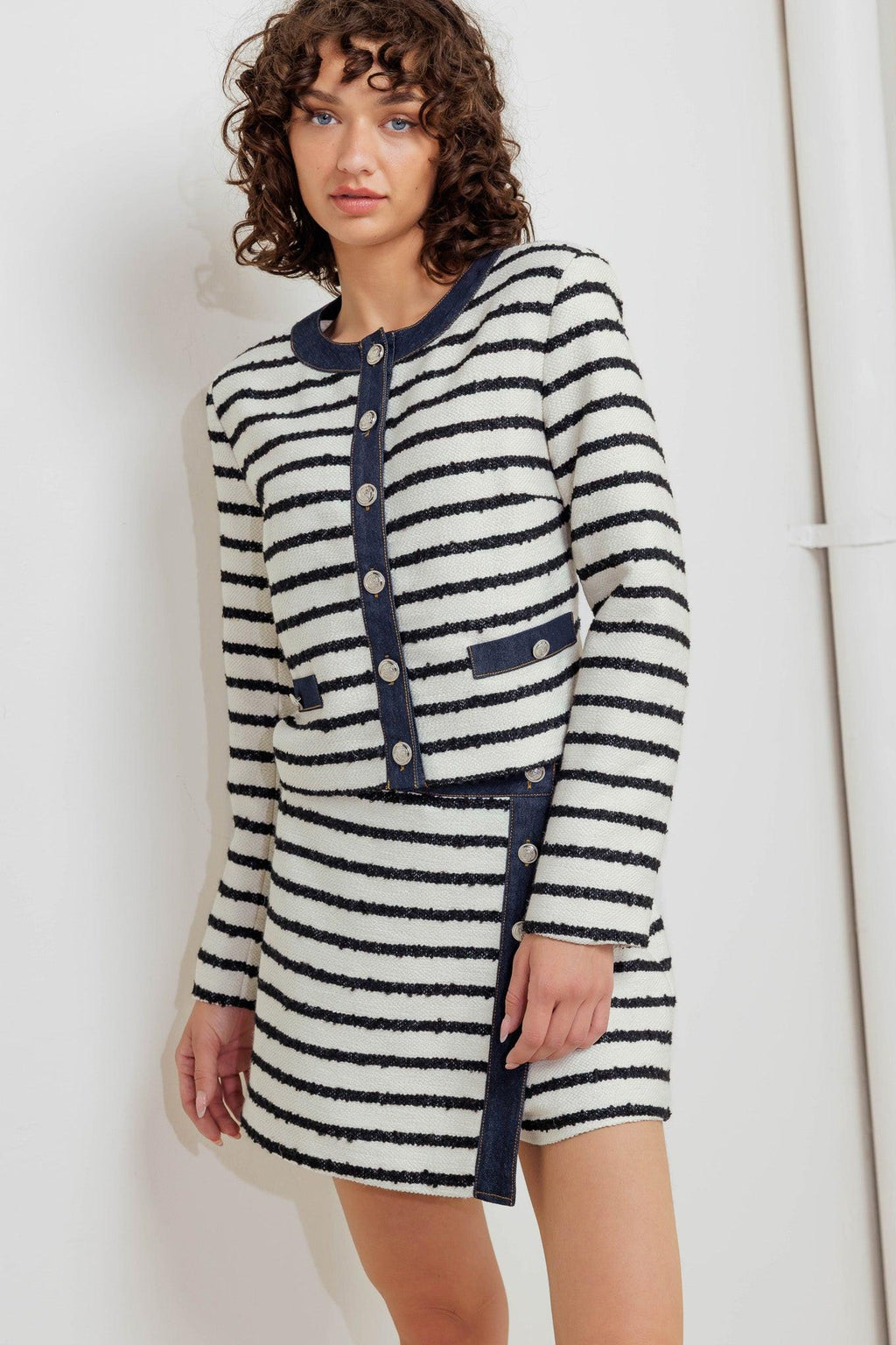 Bonjour Stripe Crop Jacket