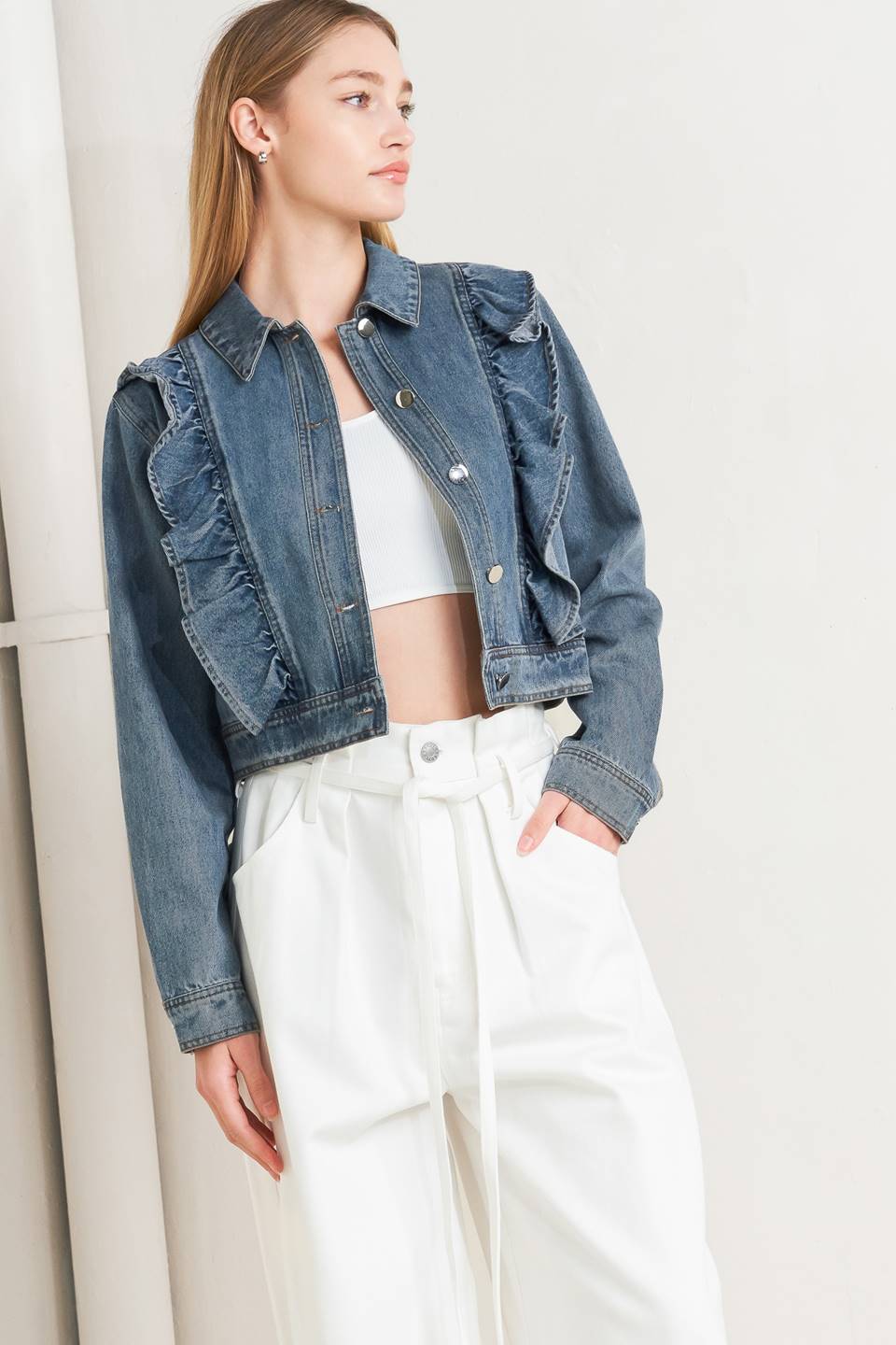 FRENCH FEMME DENIM CROP JACKET
