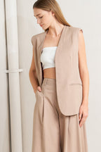 ELEGANT PLEAT WOVEN MIDI VEST