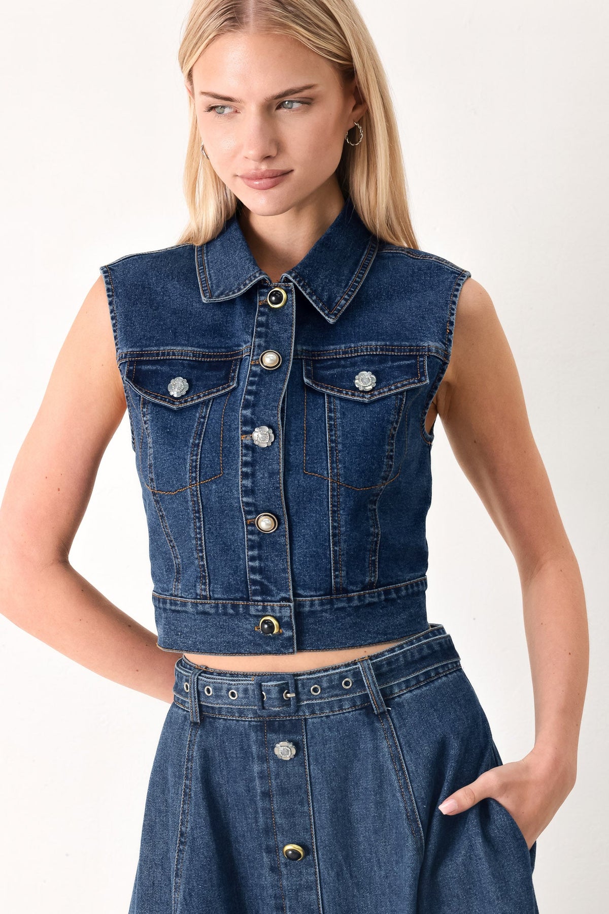 Sweet Talker Denim Crop Vest