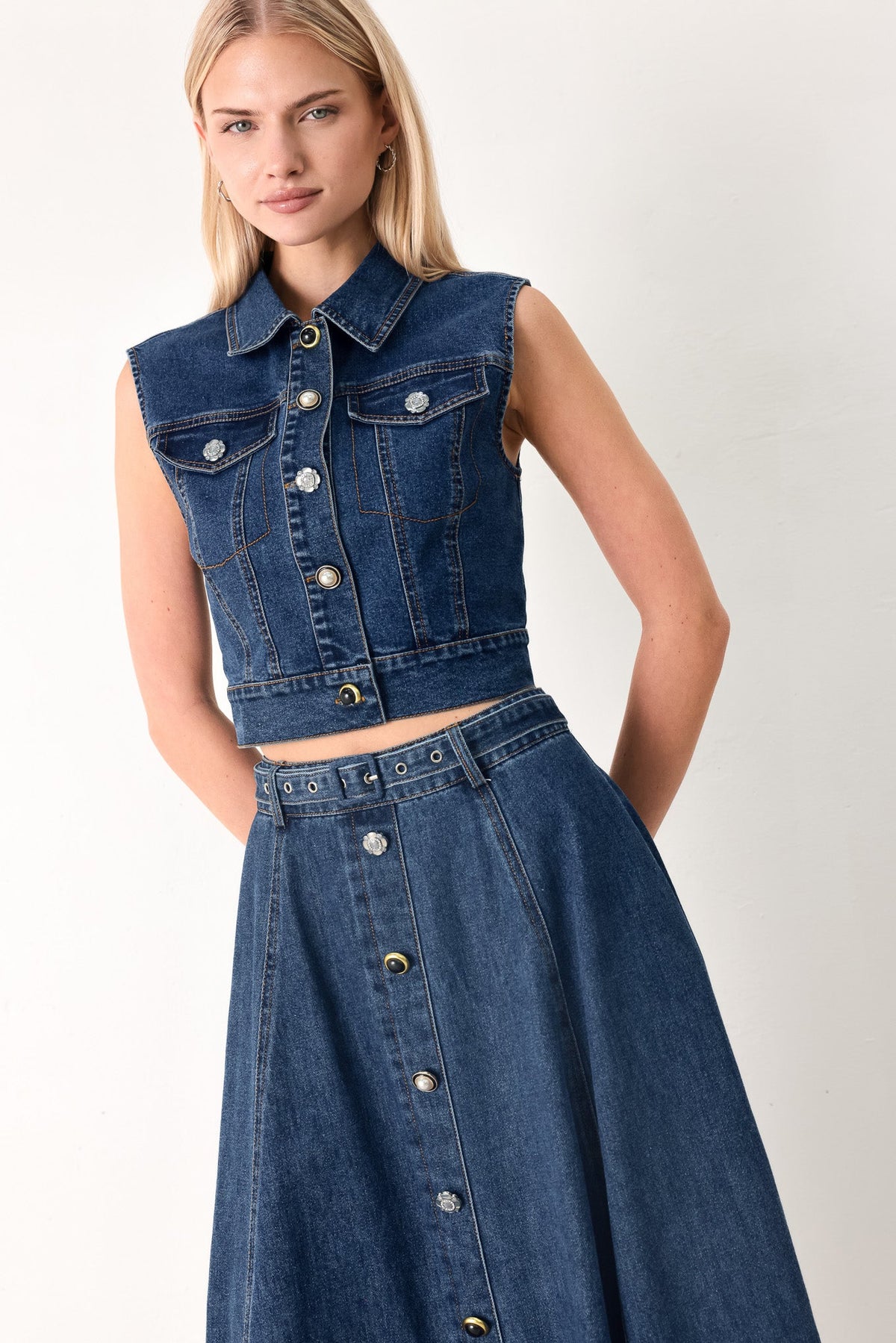 Sweet Talker Denim Crop Vest
