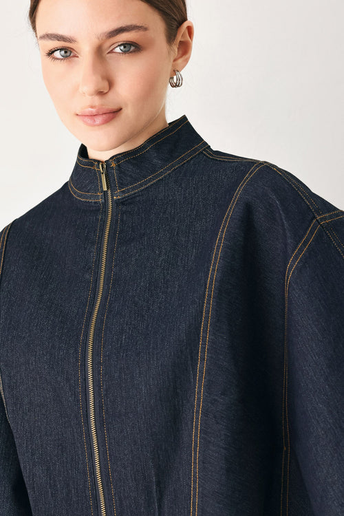 Urban Stitch Wide-Sleeve Denim Capelet Top