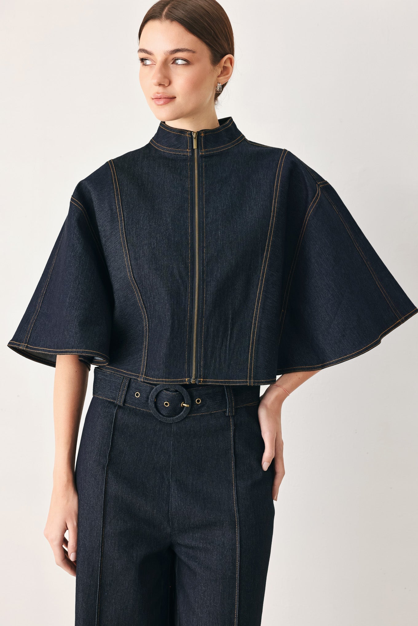 Urban Stitch Wide Sleeve Denim Capelet Top