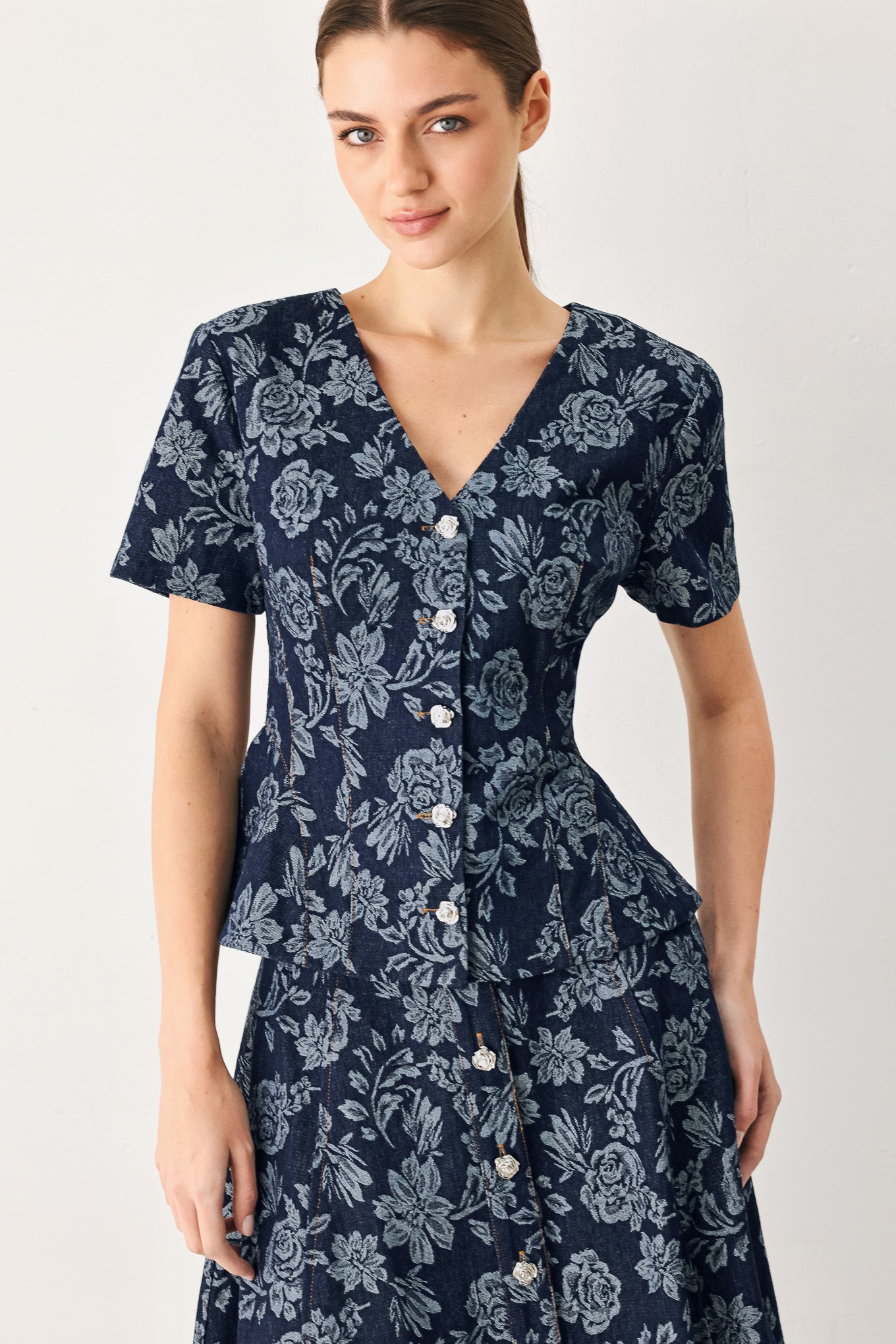 Rosette Floral Jacquard Top