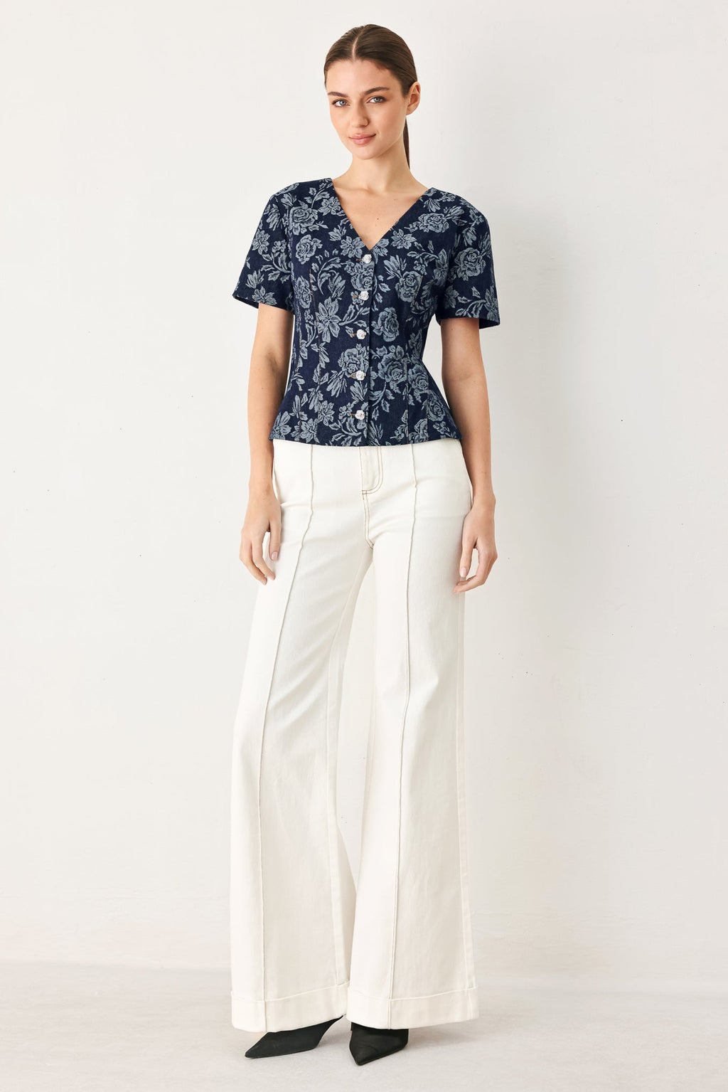 Rosette Floral Jacquard Top