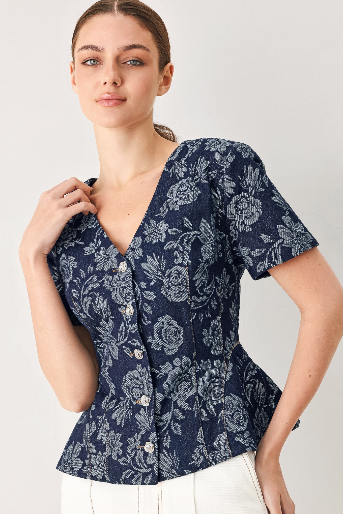 Rosette Floral Jacquard Top