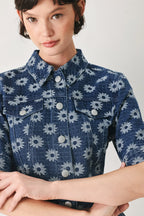 Sweet Daisy Woven Jacquard Denim Jacket