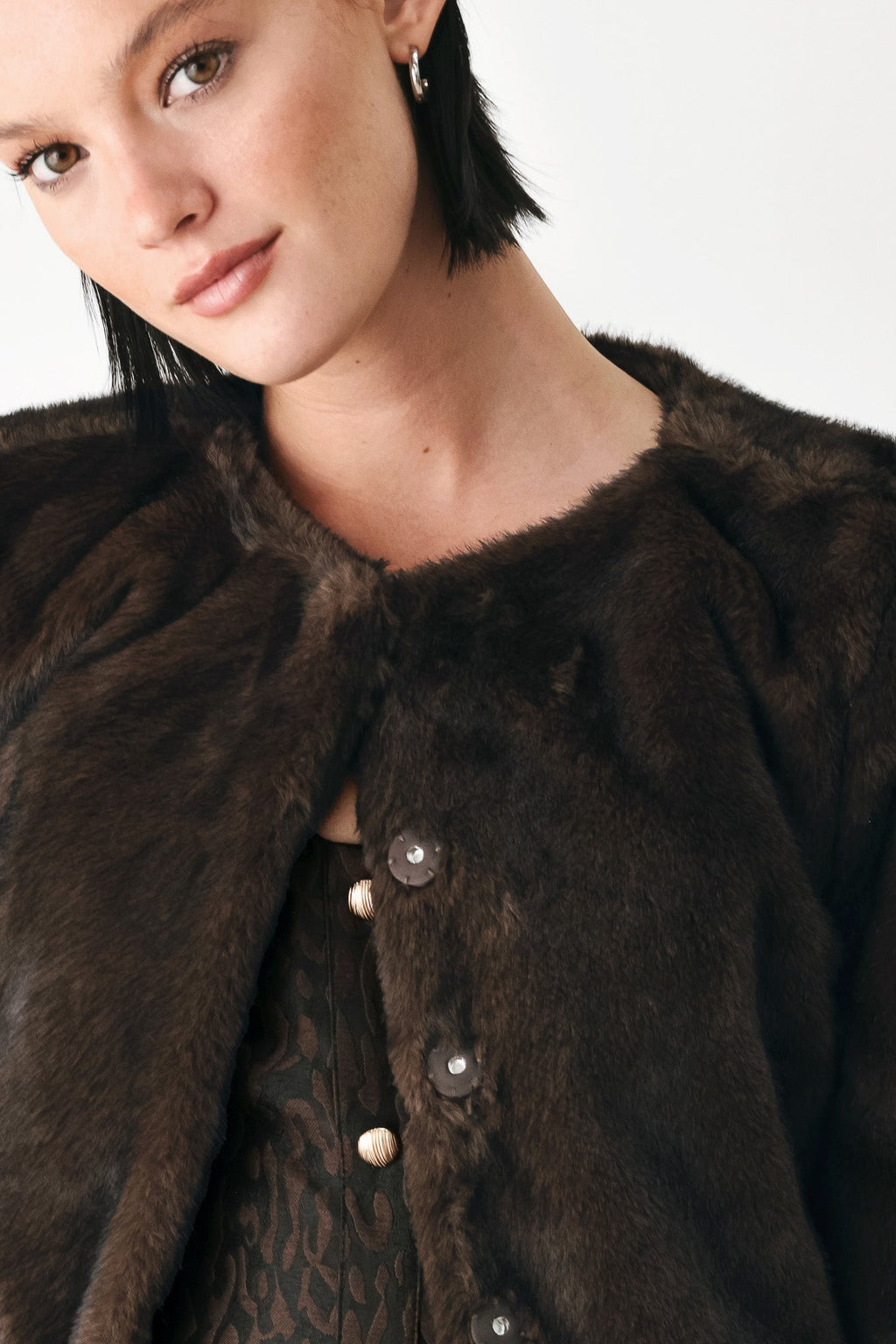 Cocoon Charm Brown Faux Fur Cropped Jacket