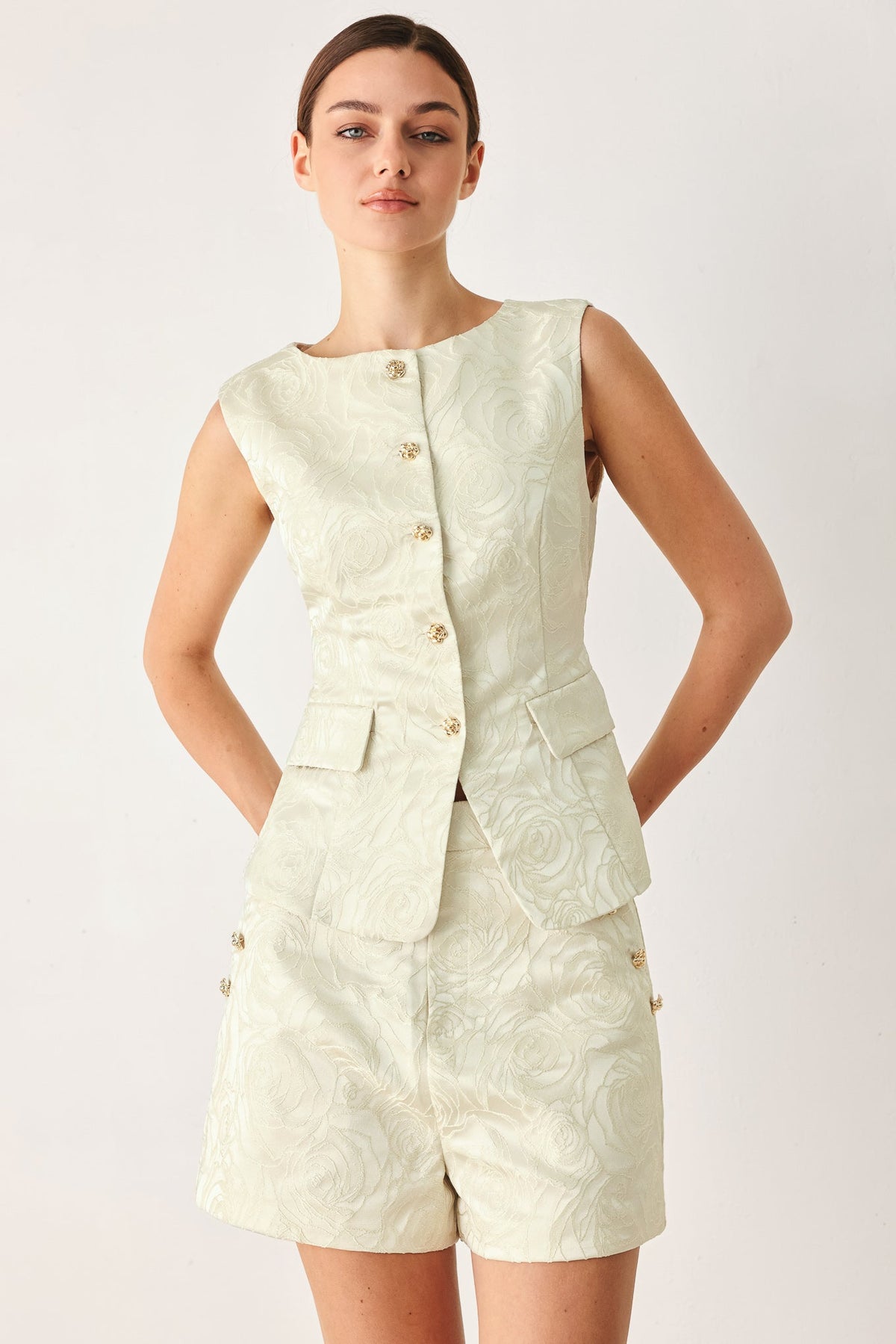 Marzipan Floral Jacquard Vest