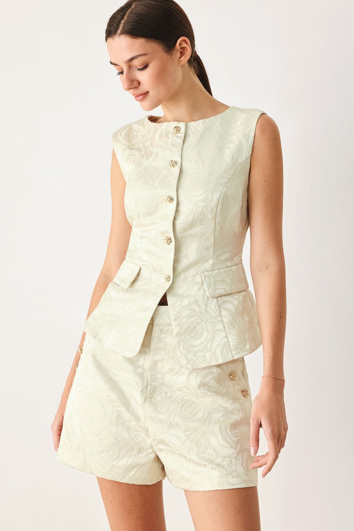 Marzipan Floral Jacquard Vest