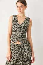 Leopard Luxe Button-Front Vest