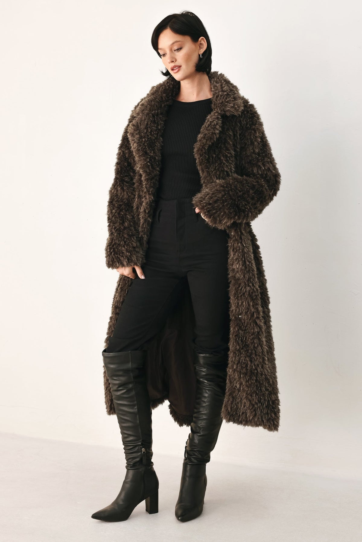 Cocoon Charm Brown Faux Fur Cropped Jacket