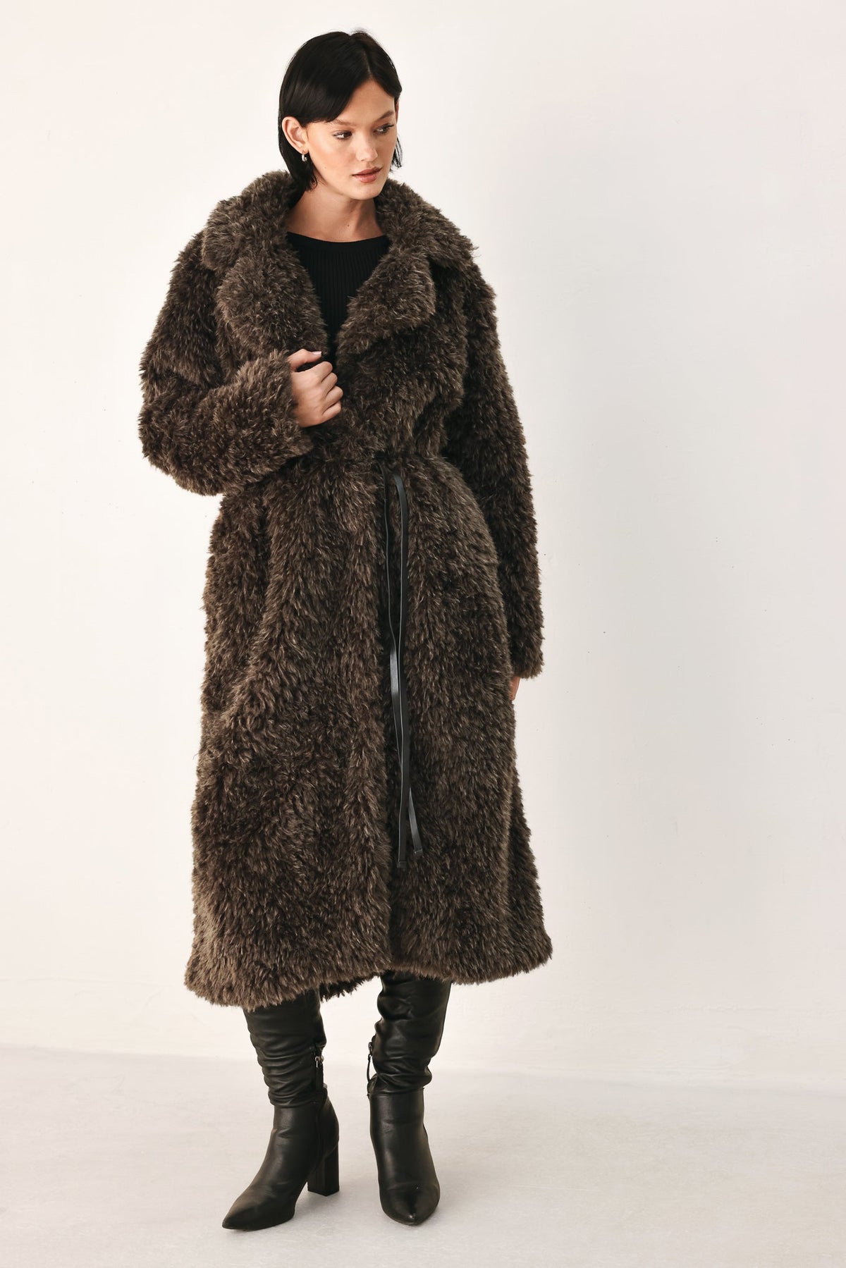 Cocoon Charm Brown Faux Fur Cropped Jacket