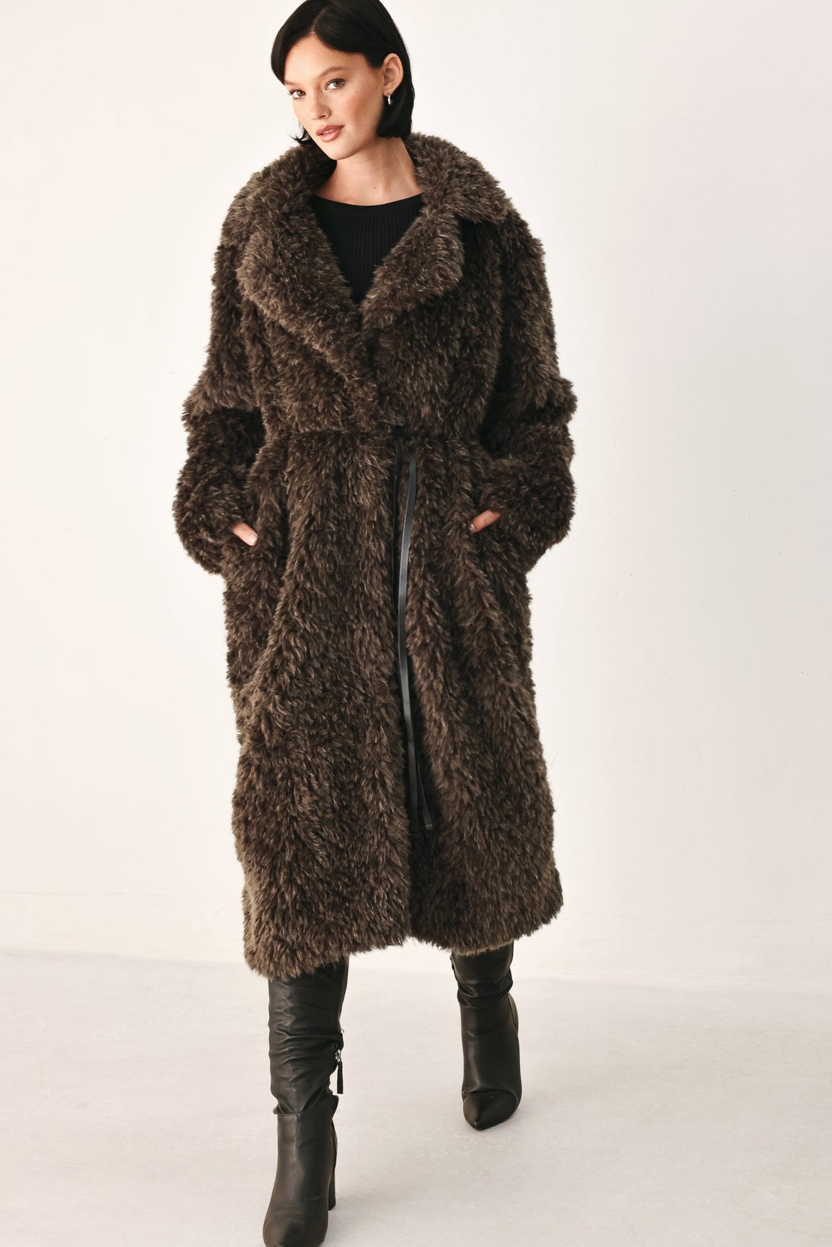 Cocoon Charm Brown Faux Fur Cropped Jacket