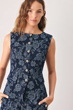 Midnight Rose Jacquard Denim Vest