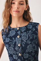 Midnight Rose Jacquard Denim Vest