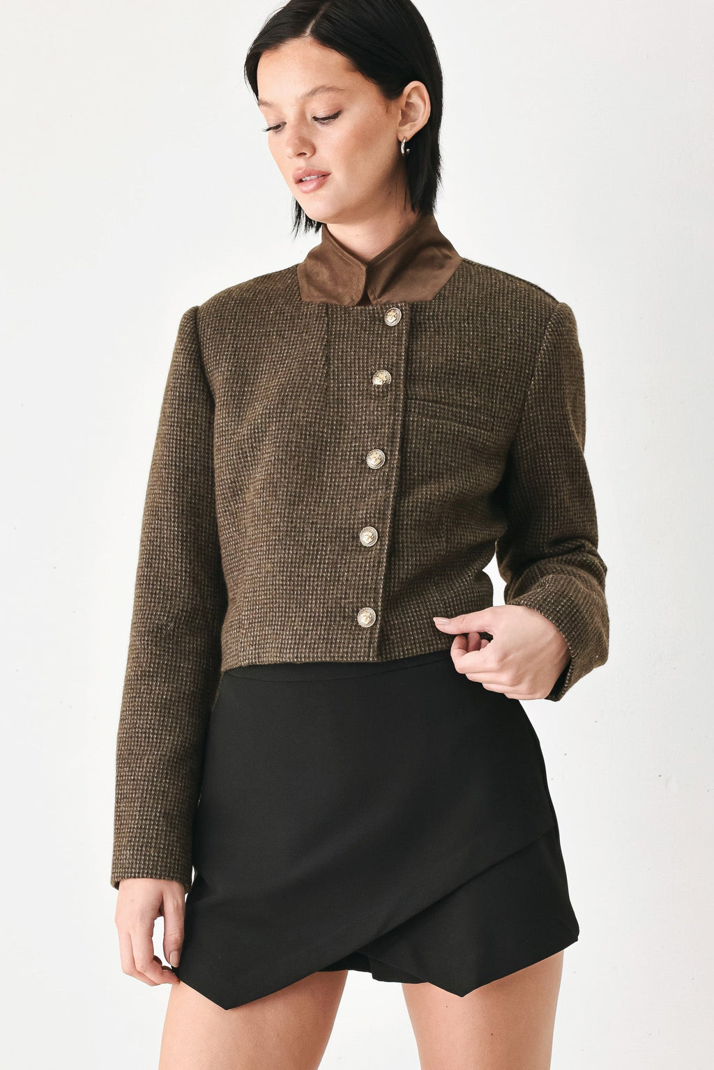 Heritage Charm Houndstooth Cropped Jacket