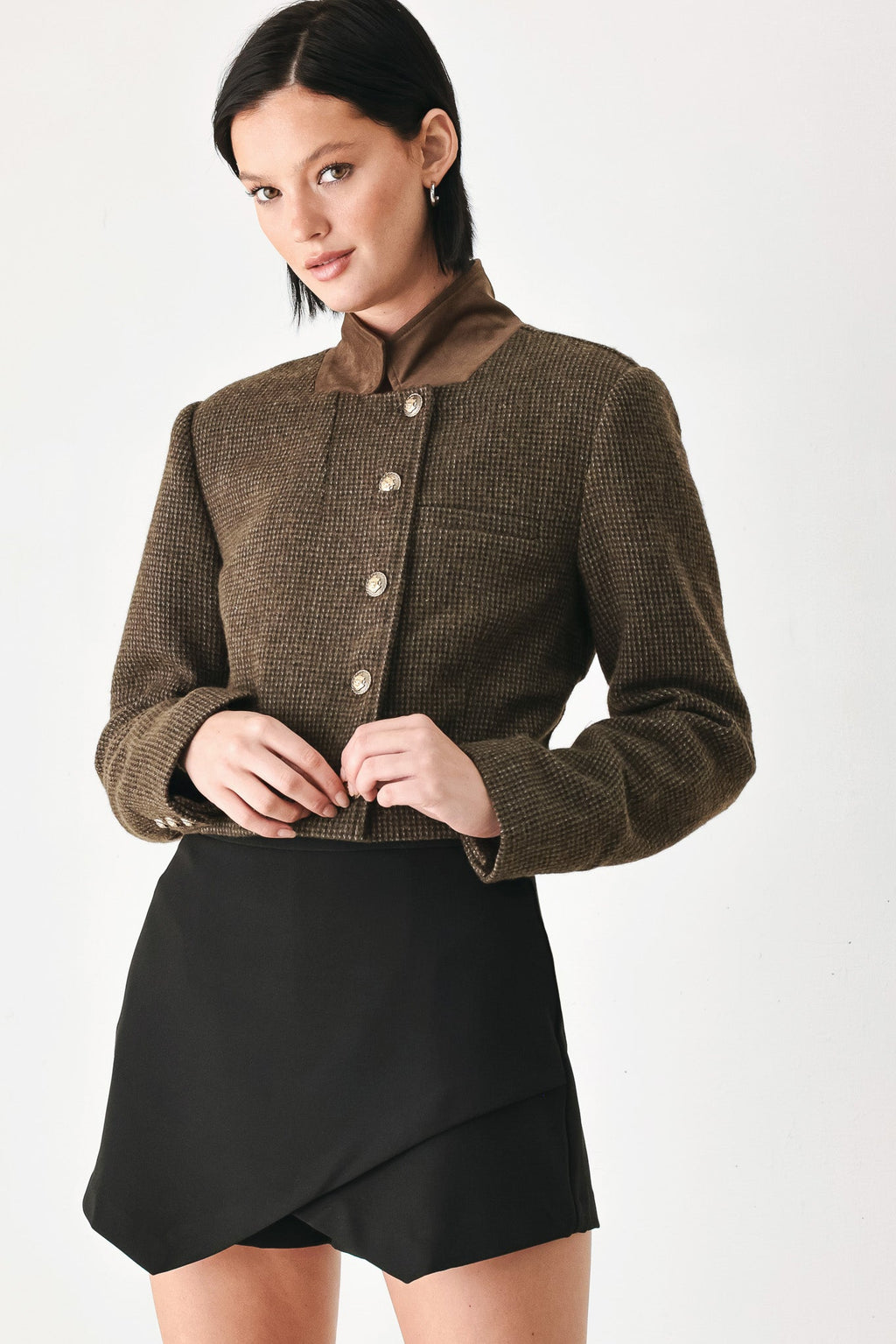 Heritage Charm Houndstooth Cropped Jacket