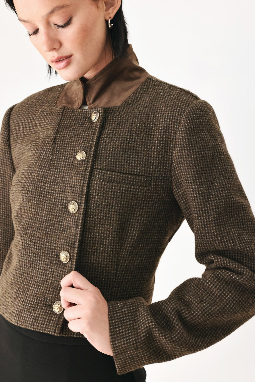 Heritage Charm Houndstooth Cropped Jacket